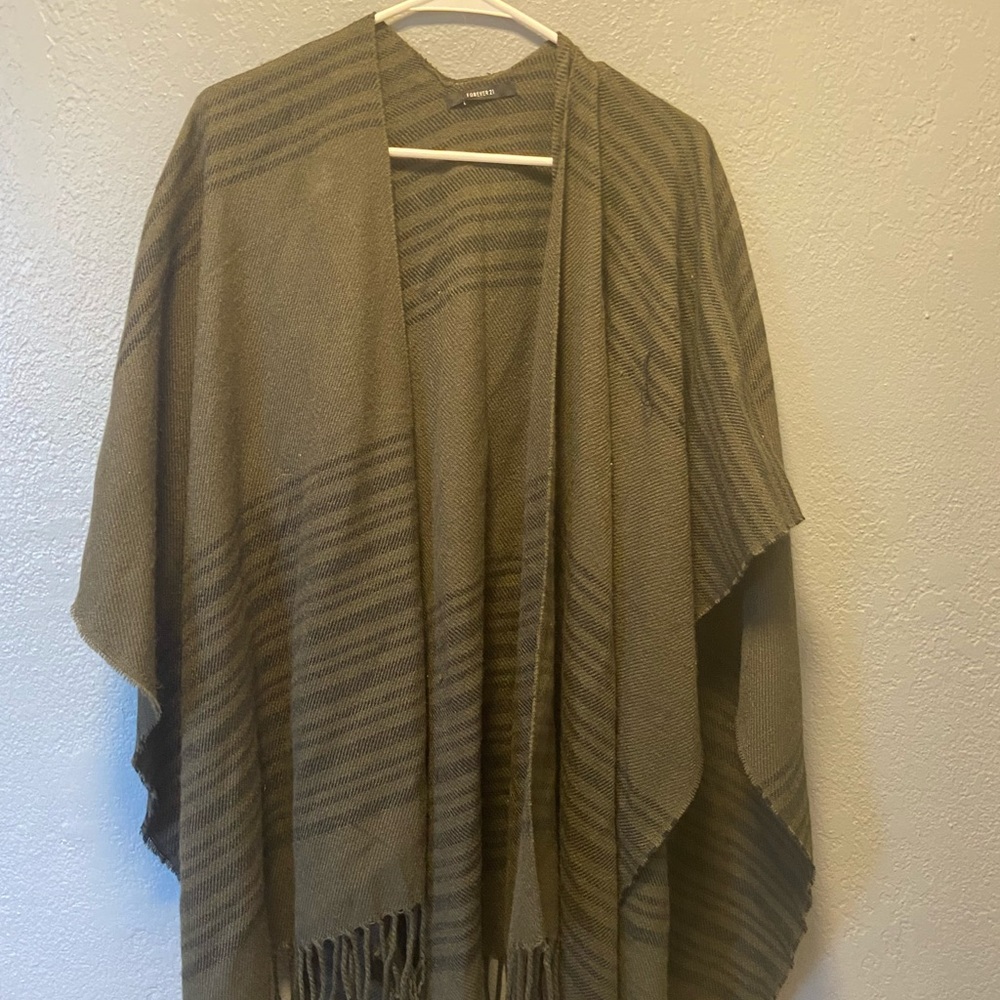 Olive and black pancho sweater